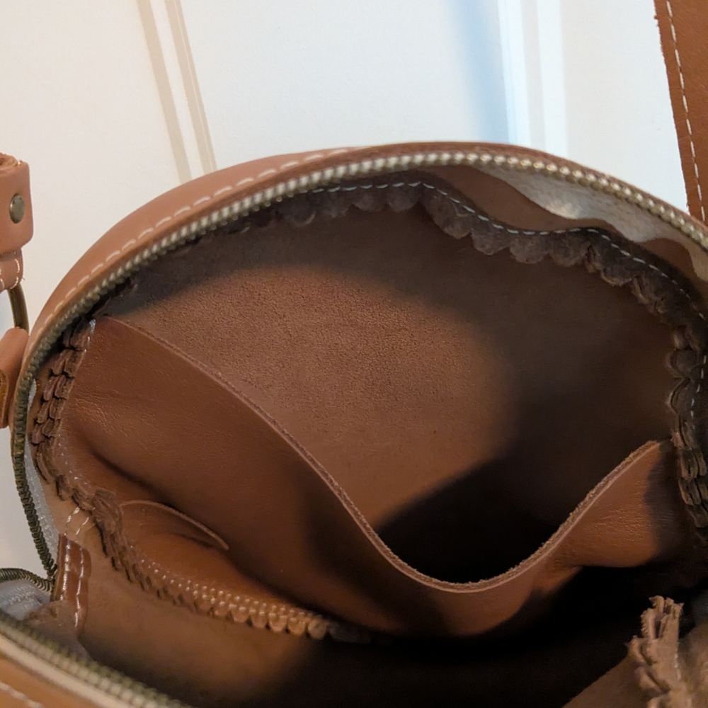 Portland Leather Round Crossbody Bag  - Copper Colored. Large Circle Bag. - Picture 6 of 9